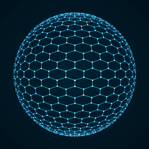 Spheres of particles and lines. Futuristic digital technology. Corrupted network or connection. Abstract background of points and lines. Glowing plexus. Big data. Science background. 3d rendering
