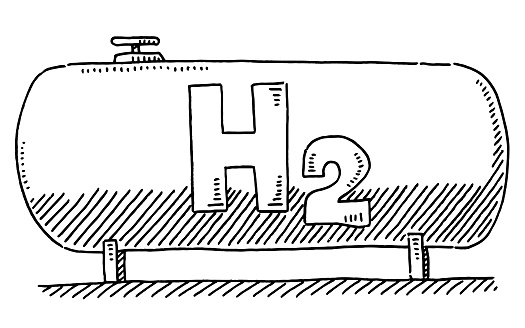 Hand-drawn vector drawing of a Hydrogen Tank. Black-and-White sketch on a transparent background (.eps-file). Included files are EPS (v10) and Hi-Res JPG.