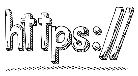 Hand-drawn vector drawing of a Hypertext Transfer Protocol Secure Text. Black-and-White sketch on a transparent background (.eps-file). Included files are EPS (v10) and Hi-Res JPG.