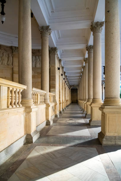 Outdoor, public Neo-Renaissance structure called Mill Colonnade supported by 124 columns and dates back to 19th century