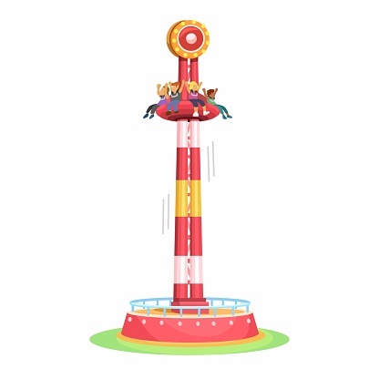 Drop Tower Rides Cartoon Illustration Vector