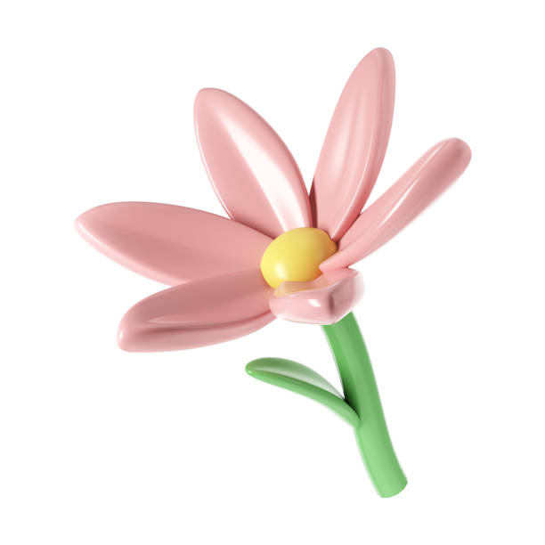 istock 3d Pink spring blossom flower on white background. Including petals, and bud. Graphic cute element design for web, greeting card 1977379891
