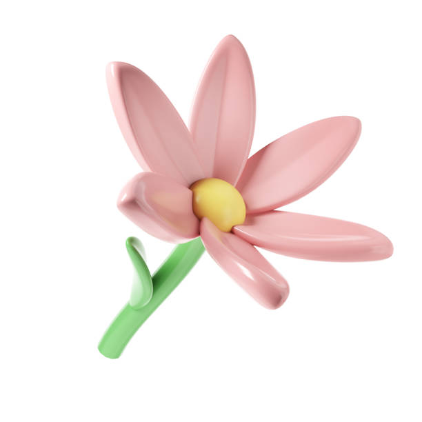 istock 3d Pink spring blossom flower on white background. Including petals, and bud. Graphic cute element design for web, greeting card 1977379907