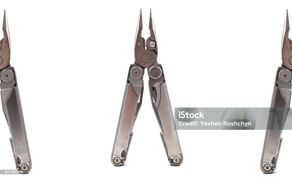 Multi Tool Objects Modern Steel Multitool With Many Tools Isolated On White Background ...