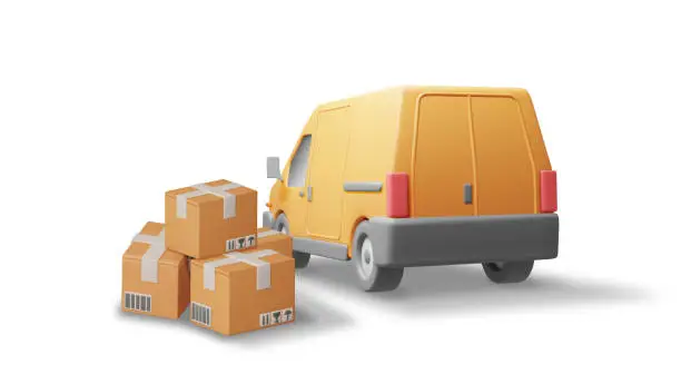 Vector illustration of 3D Delivery Van full of Cardboard Boxes