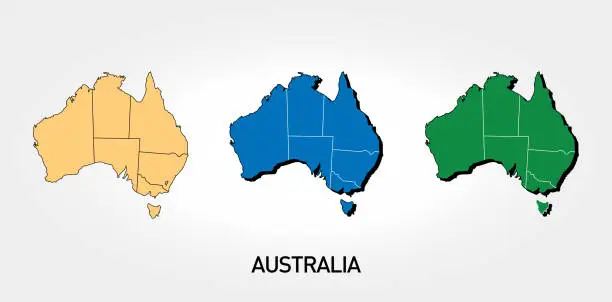 Vector illustration of Australia continent map with different colors.