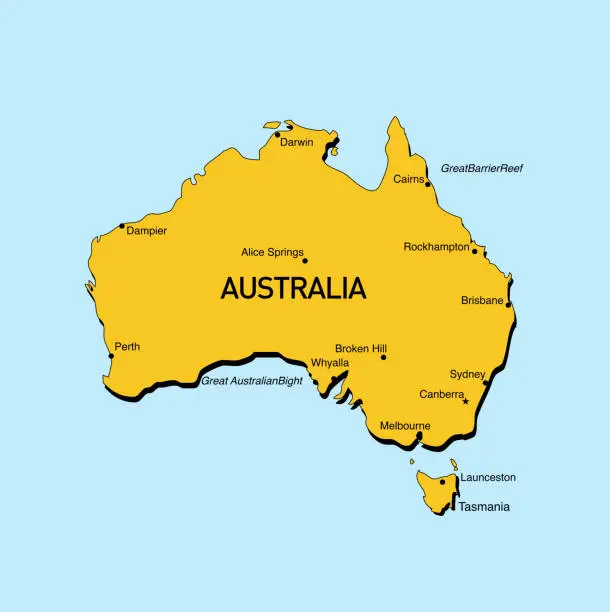 Vector illustration of Australia, political map. Illustration. Vector.