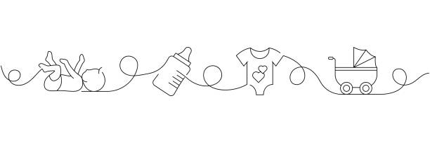 ciągła koncepcja jednoliniowego rysowania ikon dziecka. jednoliniowa ilustracja wektorowa. noworodek, opieka, karmienie, dzieciństwo. - karmić obrazy stock illustrations