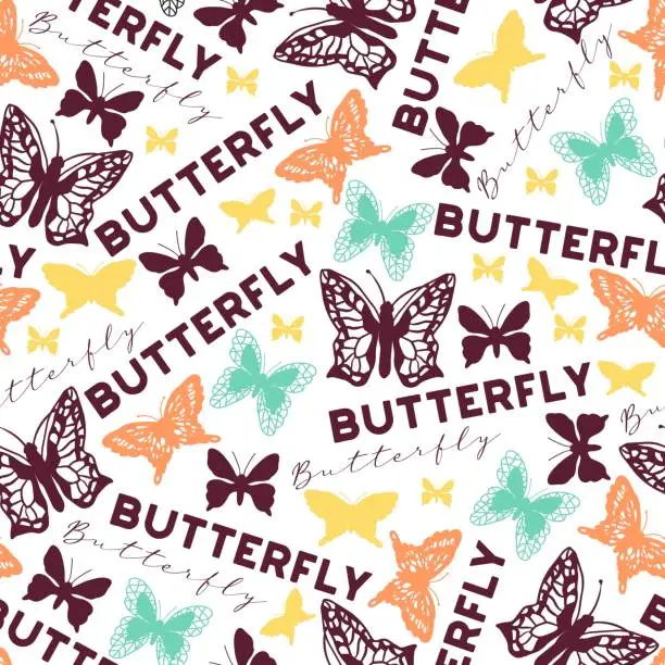 Vector illustration of Vivid Butterflies Mosaic Silhouettes Vector Seamless Pattern