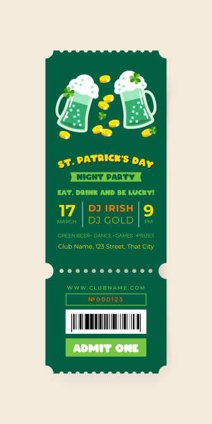 St. Patrick's Day celebration party ticket template vector art illustration