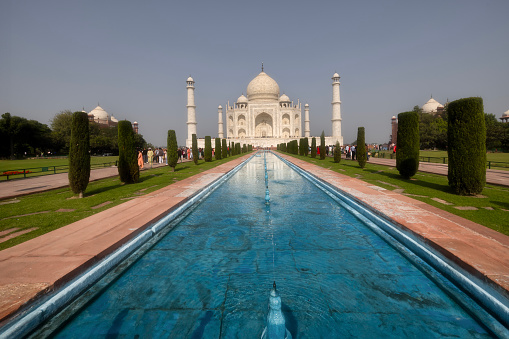 People visiting the magnificent Taj Mahal in Agra. Travel concept