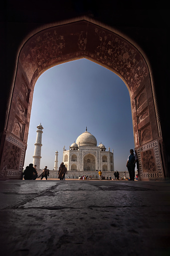 Taj Mahal,Agra,India-December 10 2023 : Taj Mahal in the beautiful morning sunrise ,Taj Mahal is the jewel of Muslims art in India and one of the universally admired masterpieces of the world's Heritage