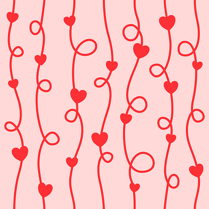 Line with Hearts seamless pattern. Abstract art print. Design for paper, covers, cards, fabrics, interior items and any. Vector illustration about Love Valentine.