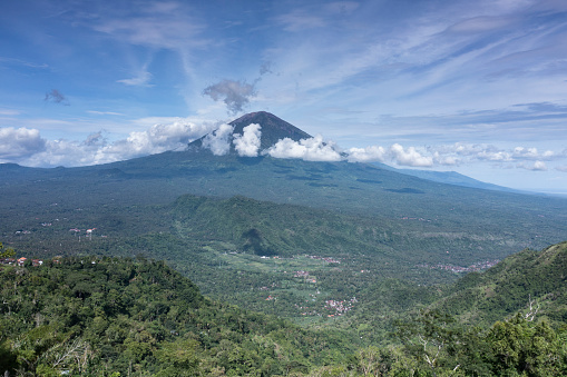 Aerial view of the volcano Agung located in Bali Indonesia.