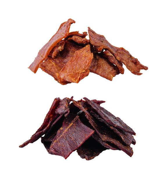 istock Dried beef and chicken jerky isolated on white background 1977478702