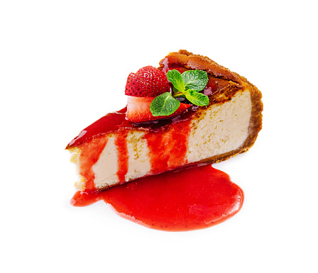 cheesecake with strawberry jam isolated