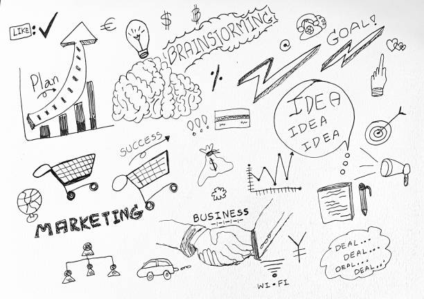 istock Hand drawing of business icons with black ink.on white paper 1977510527