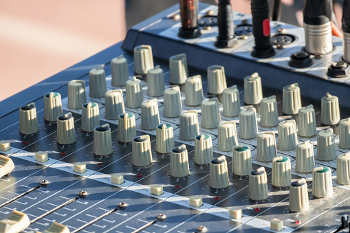 Close up of sound audio mixing system