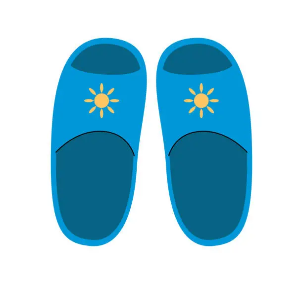 Vector illustration of Summer slippers for the beach and pool. Cute vector illustration, blue flip flops. Isolated element for your design