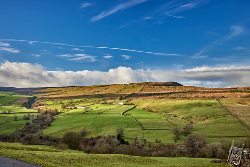 A panoramic view of the twin peaks of Penyfan and Corn Du in the Brecon Beacons National Park in South Wales UK