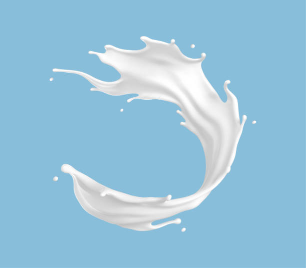 istock Milk splash isolated on blue background. Natural dairy product, yogurt or cream splash with flying drops. Realistic Vector illustration 1977568415