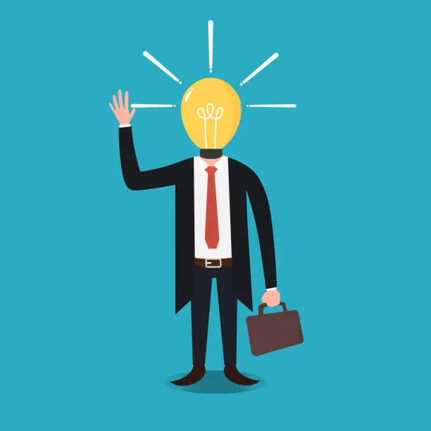 Vector illustration of Businessman with Light Bulb Head Idea Concept