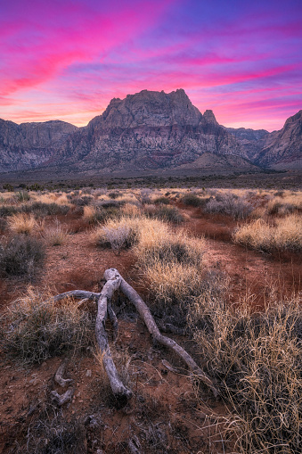 Vibrant sunset over Red Rock Canyon in Nevada