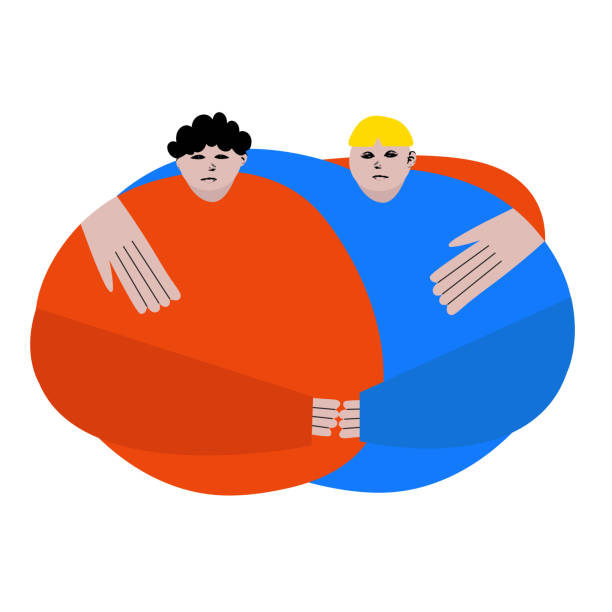 istock Modern artwork. Two men father and son hugs. Cute character against white background. Cartoon style. Hand drawn Vector illustration. 1977595843