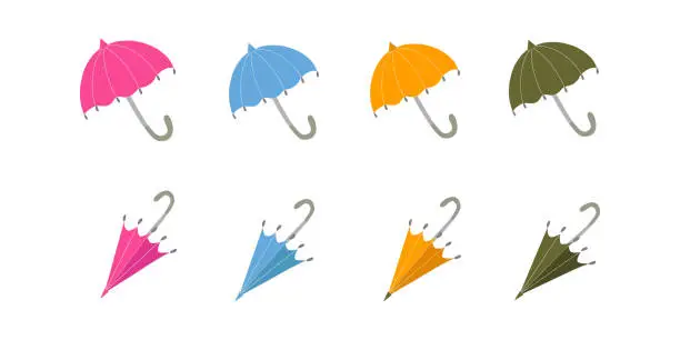 Vector illustration of Set of umbrellas open and folded