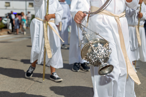 Castilla La Mancha, Spain. It is a tradition in several villages in Spain to go in procession from hermitages located on the outskirts of the towns to the parish church of the village, both during Holy Week and during the patronal festivals. These processions are often significant religious and cultural events, where the community gathers to perform ceremonies, prayers, and expressions of devotion.