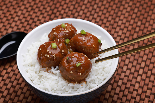 Spicy Beef Meatballs on Rice