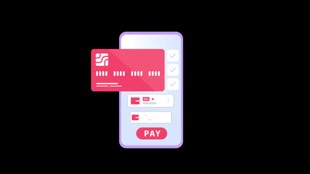 phone with bank card to pay icon Animation loop motion graphics video transparent background with alpha channel