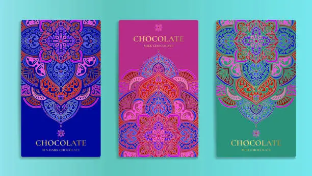 Vector illustration of Luxury packaging design of chocolate bars. Vintage vector ornament template. Elegant, classic elements. Great for food, drink and other package types. Can be used for background and wallpaper.