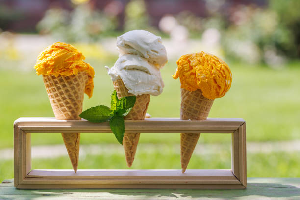 Refreshing ice cream in waffle cones treats with a hint of zesty lemon flavour