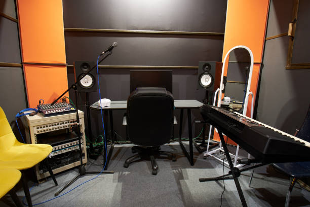 istock Interior of a recording studio, vocal training class and rehearsal space 1977678948