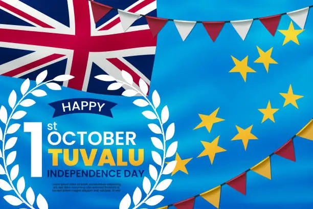 Vector illustration of Happy Independence Day of Tuvalu with Waving Flag Background