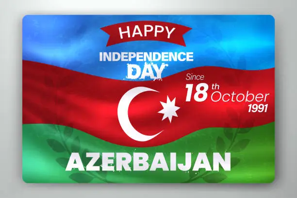 Vector illustration of Happy Independence Day of Azerbaijan with Waving Flag Background