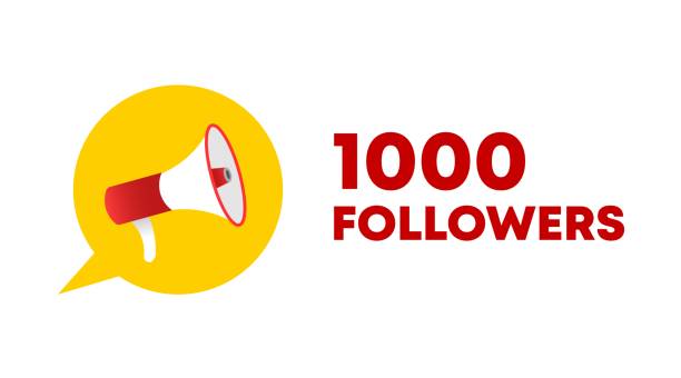 istock 1000 followers icon. Flat, color, text from a megaphone, speech bubble, 1000 followers sign. Vector icon 1977703594
