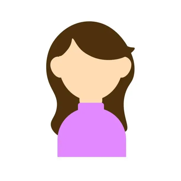 Vector illustration of Girl icon mockup. Flat, color, pink sweater and brown long hair, girl character mockup. Vector icon