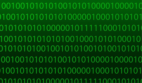 Binary code on a green background. Flat, 01001 binary code matrix. Vector illustration