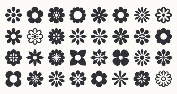Graphic flower icons. Simple geometric flower icons.