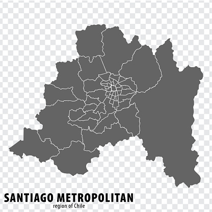 Blank map Santiago Metropolitan Region of Chile. High quality map Santiago Metropolitan with municipalities on transparent background for your web site design, logo, app, UI. Republic of Chile.  EPS10.