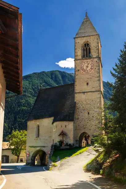 Small alpine style church in Laudes, South Tyrol, Italy