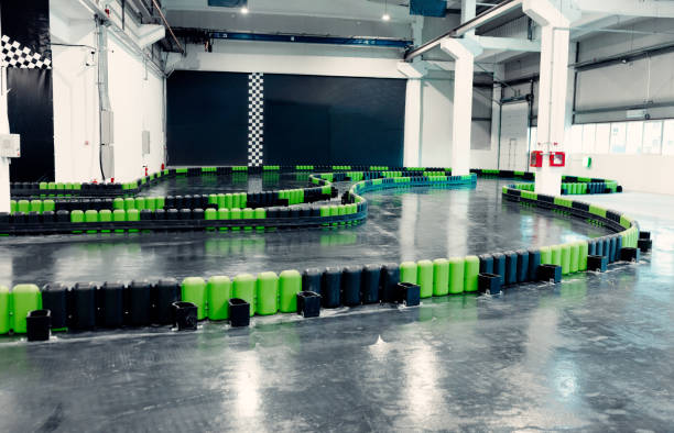 interior of an empty go kart playground - sports venue motorized sport sports race competition стоковые фото и изображения