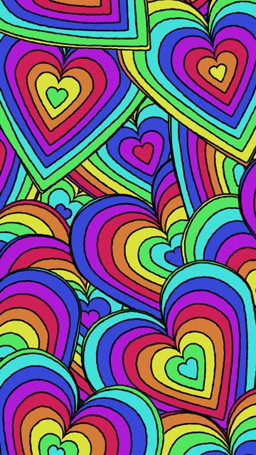 Looped cartoon concentric hearts with rainbow colors