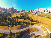 Mountain landscape in the autumn. View at Gardena Pass in The Dolomites. Bolzano-South Tyrol, Italy
