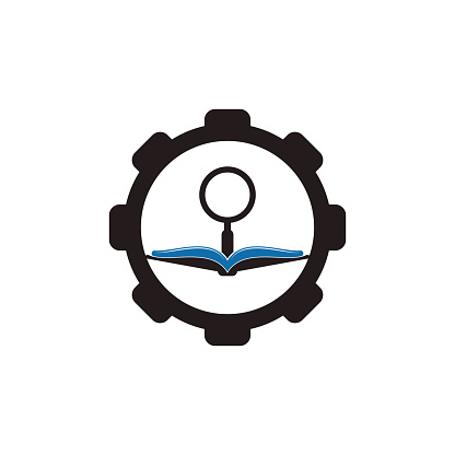 Book Search gear shape concept Logo Template Design Vector.