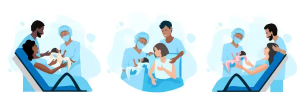 Vector illustration of partner childbirth set