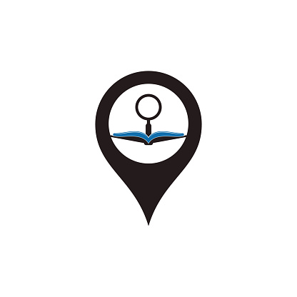 Book Search map pin shape concept Logo Template Design Vector.