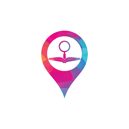 Book Search map pin shape concept Logo Template Design Vector.